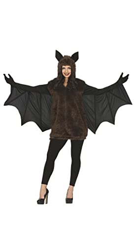 FIESTAS GUIRCA Disfraz de Murciélago Peludo - Vestido con Capucha y Alas para Mujer Adulta Talla L 42-44