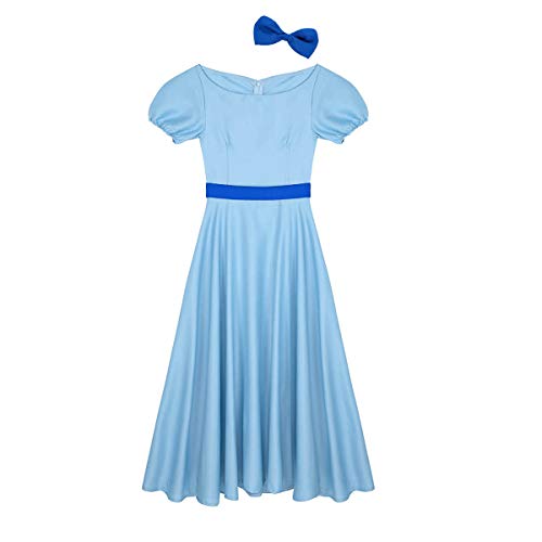 YOOJIA Mujer Disfraz de Princesa Wendy Vestido Princesa/Diadema Disfraces Fiesta Aventuras País de Nunca Jamás Vestido Azul Largo Azul XXL