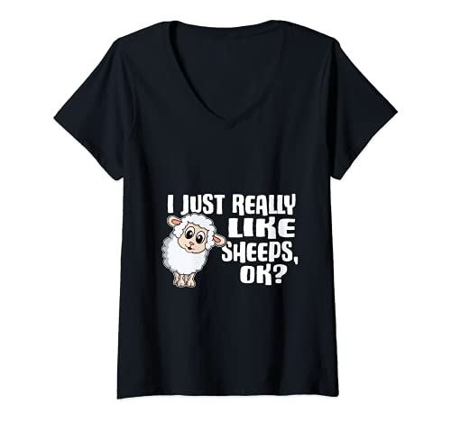 Mujer I Just Really Like Sheeps Ok Lindo Disfraz De Oveja Camiseta Cuello V