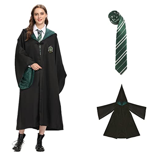 SUPRTOY Túnica de mago, uniforme de Slytherin, túnica de Slytherin, capa y corbata, túnica de mago para adultos (L)
