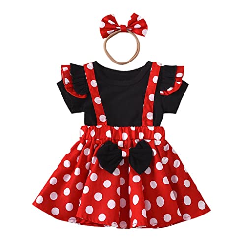 Lito Angels Disfraz Vestido de Minnie Mouse con Diadema para Bebé Niñas Talla 12-24 meses, Lunares Rojos