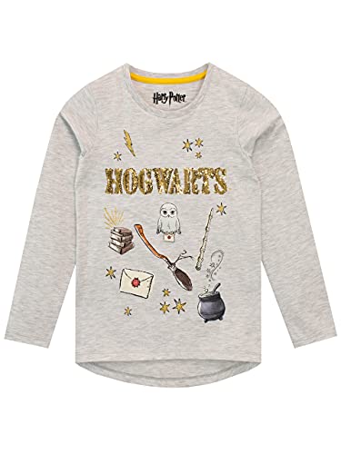 HARRY POTTER Camiseta de Manga Larga para niñas Hogwarts Gris 10-11 Años