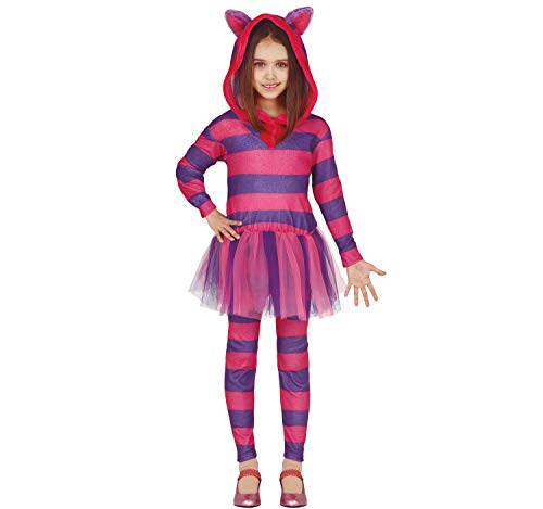 Fiestas Guirca Disfraz infantil de gato de Cheshire con vestido de Alicia, color rosa y lila, para carnaval (5-6 años)