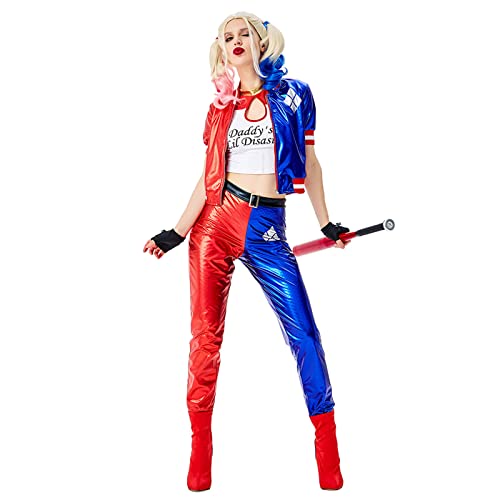 LJFLI Halloween Disfraz para Mujeres Escuadrón Suicida Disfraz de Payaso de Circo Cosplay de Harley Quinn,M
