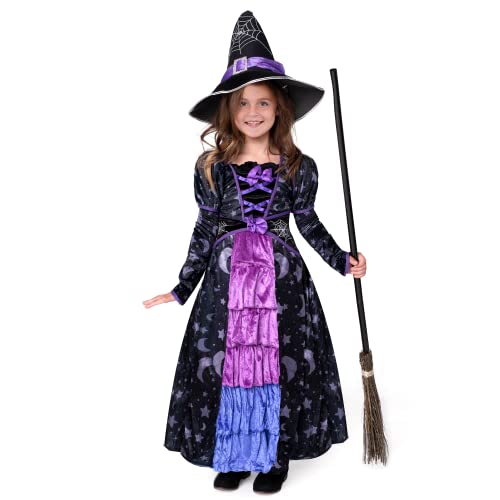 Spooktacular Creations Halloween Girl's disfraz de bruja púrpura estrellas y luna para juego de simulación(Toddler)