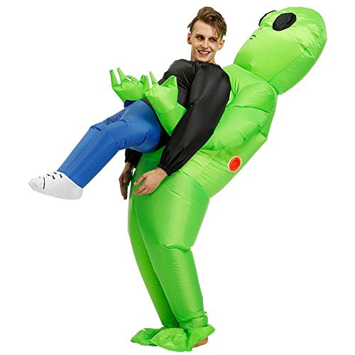 Reuvv - Disfraz de alienígena verde que lleva a un humano, inflable, para cosplay, fiestas, Halloween, poliéster, Verde, L-adult