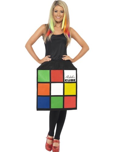 Smiffys-39170S Licenciado Oficialmente Disfraz del Rubik'S Cube,, Vestido en Forma de Cubo 3D, Multicolor, S-EU Tamaño 36-38 (Smiffy'S 39170S)