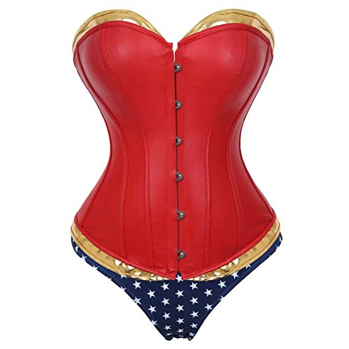 Josamogre Sexy Corset de Cuero Disfraz Mujer Bustier Vestir gotico Lingerie Elegante Burlesque Rojo S