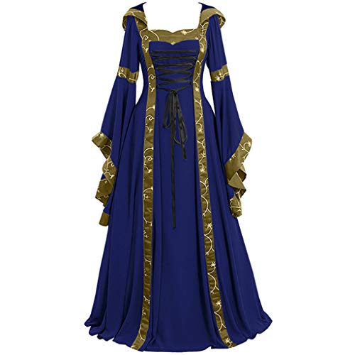 Lalaluka Vestido largo victoriano para mujer, estilo medieval, con mangas acampanadas, para Halloween, carnaval, cosplay, disfraz de princesa., azul, S