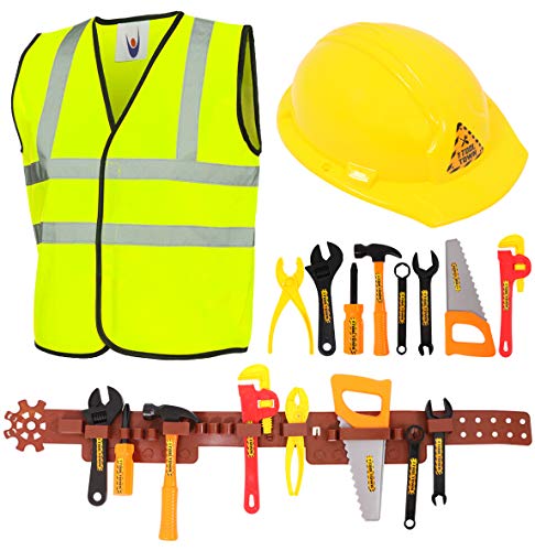 Kit de Herramientas de Juguete para niños, 11 Piezas para Constructor con cinturón de Herramientas (10 Herramientas únicas) – Disfraz de obrero de construcción para niños y niñas (Pequeño)
