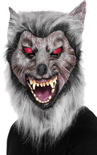 Smiffys-26487 Careta de Lobo merodeador, para la Cabeza, látex, Color Gris, Tamaño único (Smiffy'S 26487)