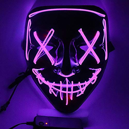 SOUTHSKY LED Mascara Mascarilla negra Disfraz de Luces Neon Brillante Light Up 3 Modos For Chrismas Halloween Costume Cosplay Party (Púrpura)