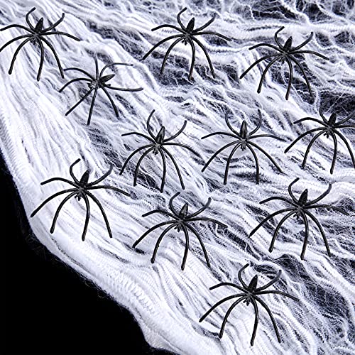Decoración de Halloween de tela de araña falsa estirable de 1000 pies cuadrados con 60 arañas falsas interior al aire libre decoración de halloween tela de araña falsa decoración de Halloween